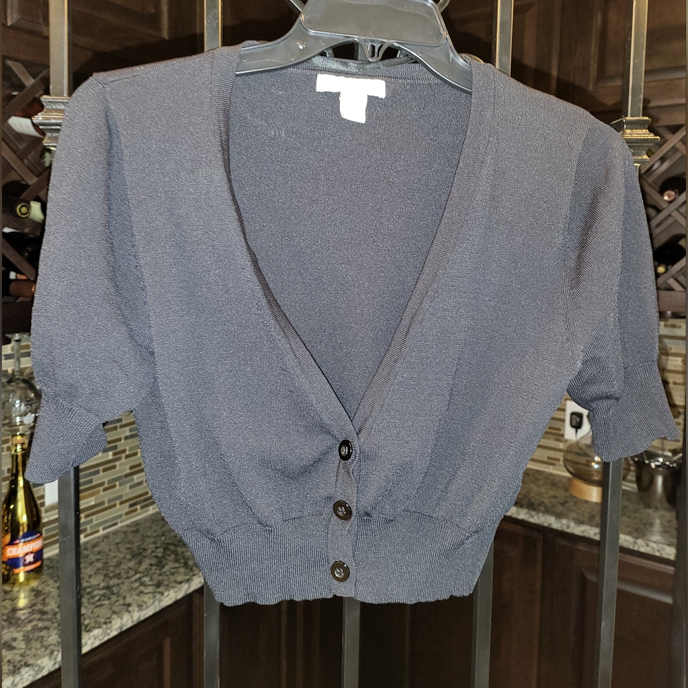 Dress Barn Black Shrug Buttons Short Sleeves EUC
